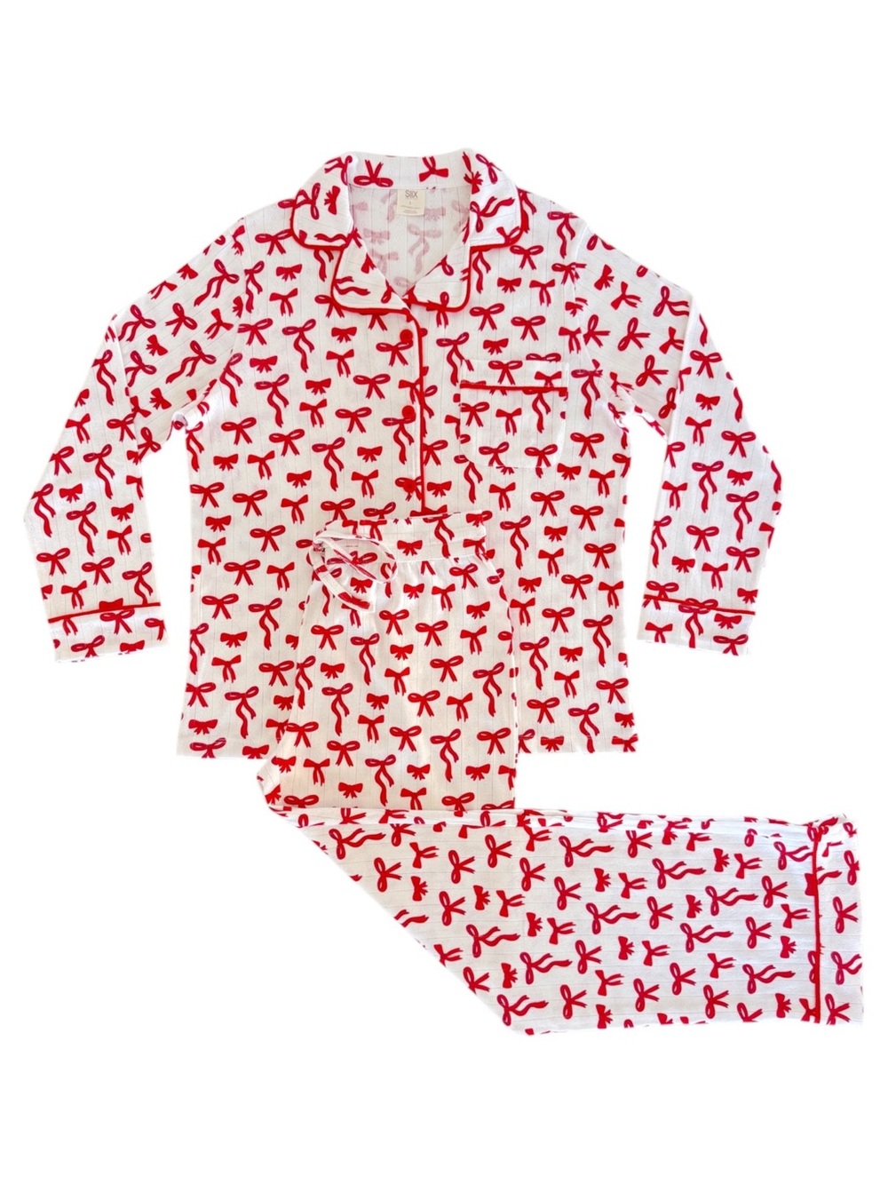 SIIX Collection Red Bows Organic Cotton Pointelle Pajama Lounge Set Size S